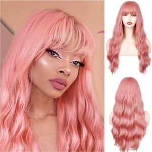 PINK Long Wavy Bang Wig NEW